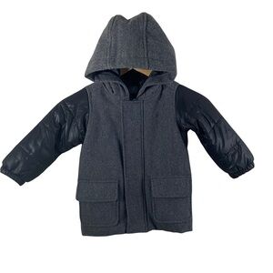 BabyGap Grey Black Colorblock Wool Blend Hooded Coat Baby Boy Sz 2Y